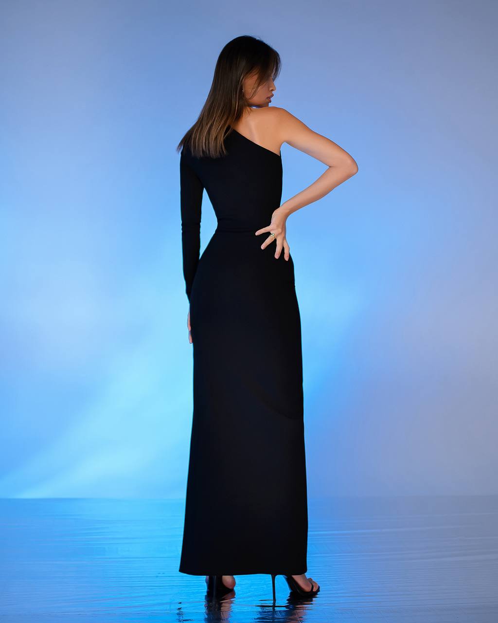 Asymmetric Bandage Knit Dress with Long Sleeve and Slit