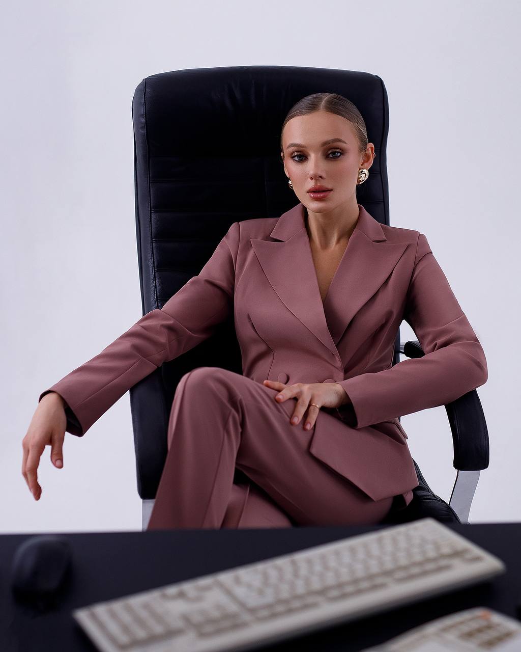 Brown Women Jacket Pants Suit Pantsuit Chic Oficial interview Elegant Cocktail Prom Graduation