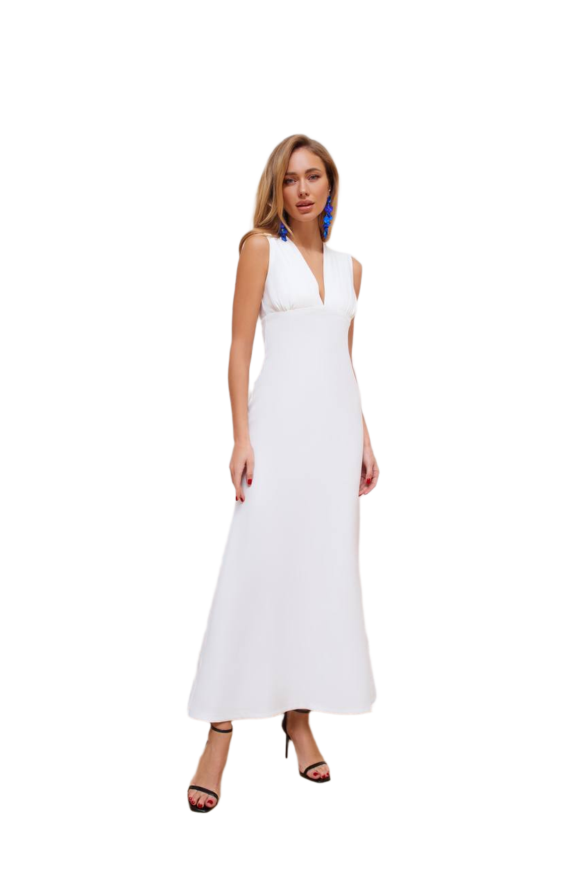 Elegant White Diagonal Crepe Dress for Women