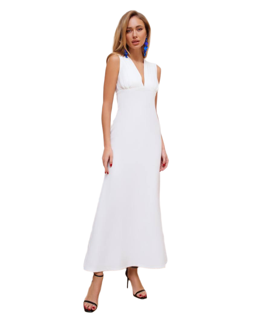 Elegant White Diagonal Crepe Dress for Women