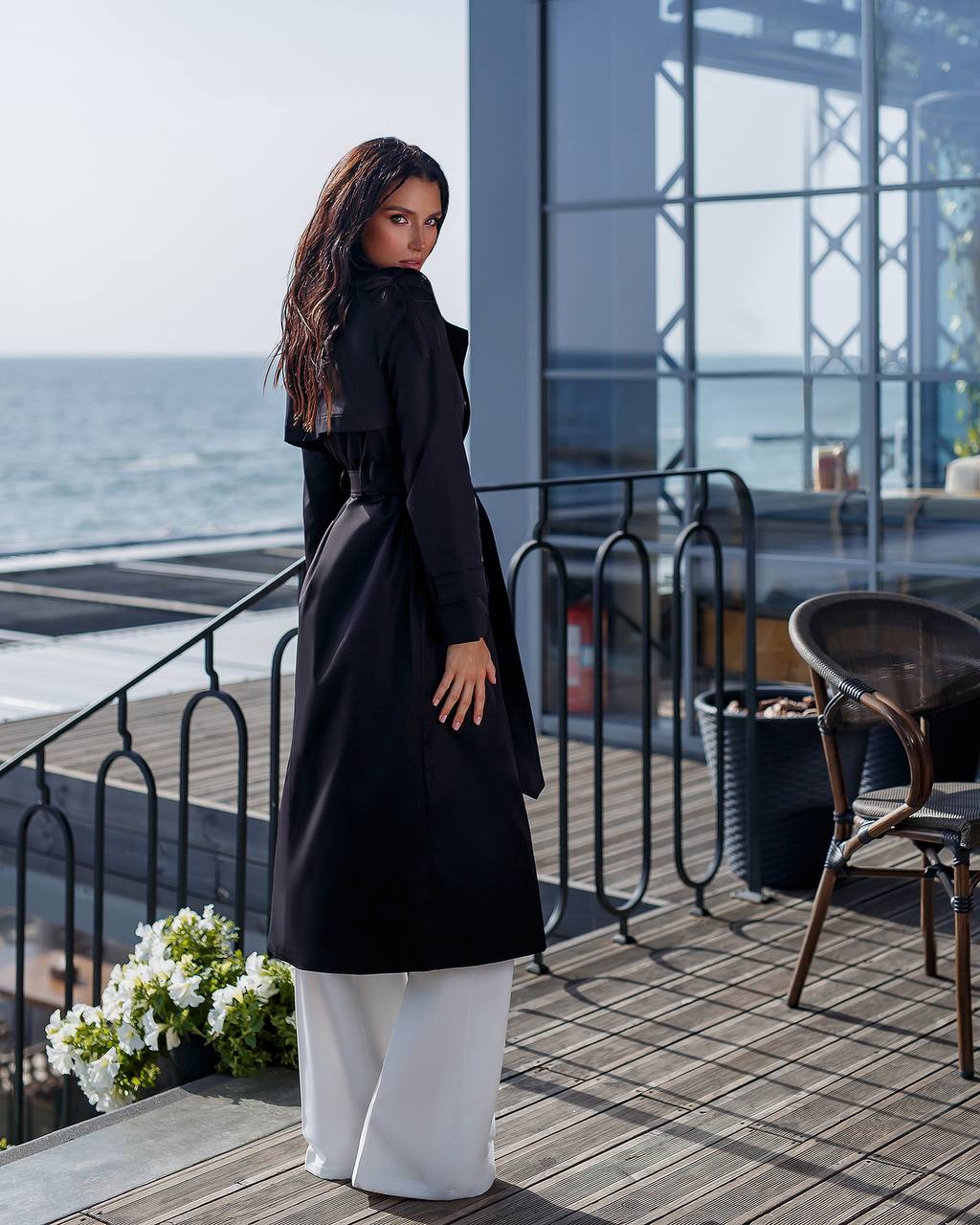 Stylish Black Trench Coat for Women with Belt and Pockets