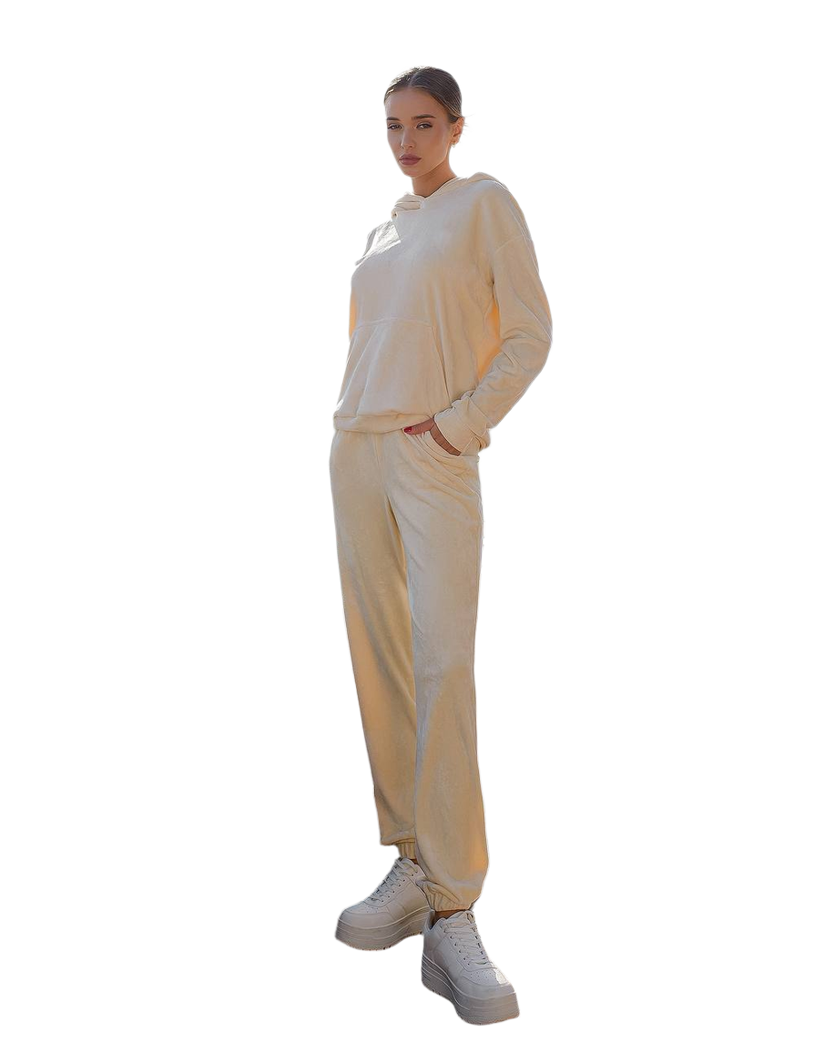 Women Velvet Velour Suit with Double Hood Casual Lounge Set