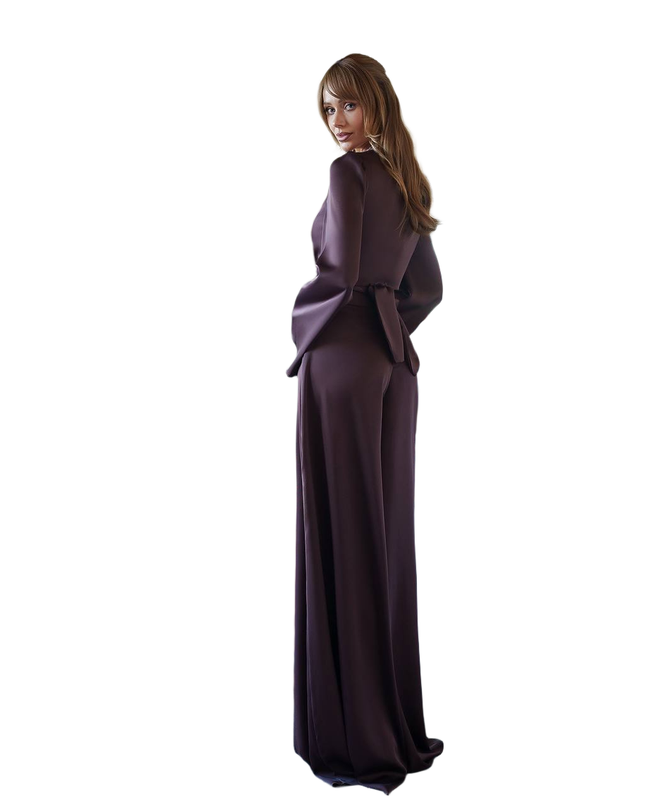 Elegant Women Suit Set in Dense Satin Fabric Paris Top and Wide Pants