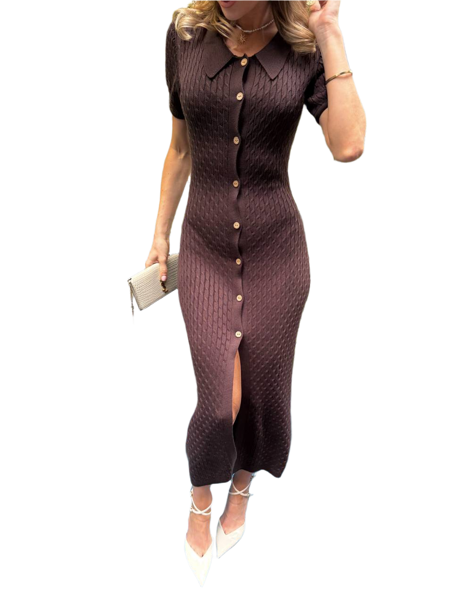 Jasmin Button-Up Cotton Dress with Slit for Women