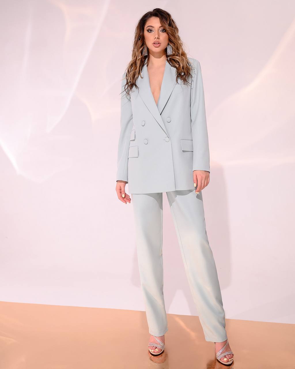 Luxury Diagonal Suiting Crepe Women's Suit in Blue