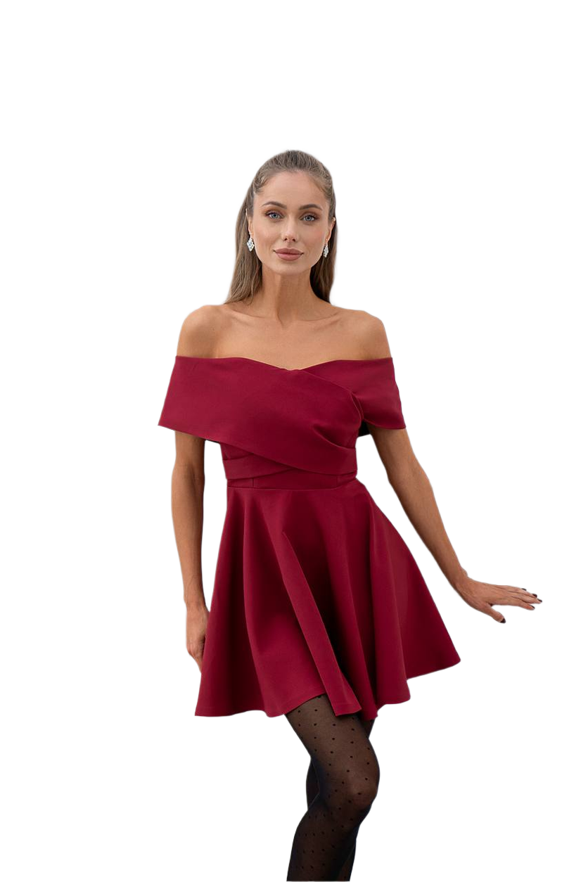 Women's Off Shoulder Short Dress in Diagonal Crepe Fabric