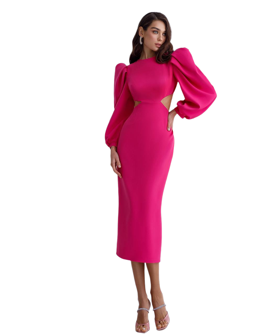 Elegant Midi Dress For Women In Premium Suit Diagonal Fabric
