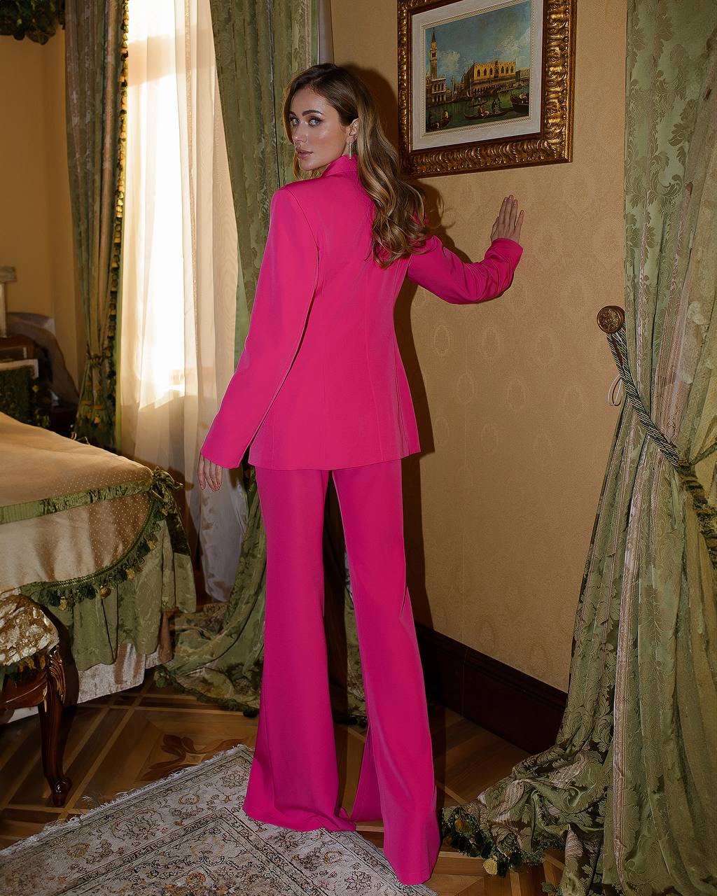 Premium Women's Diagonal Suit Crepe in Raspberry Color