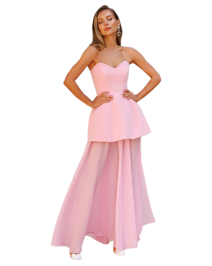 Premium Quality Pink Peplum Dress And Skirt Set For Women