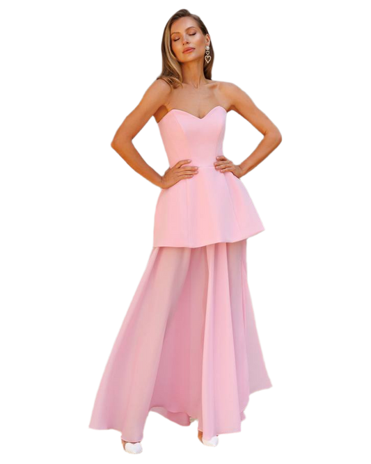 Premium Quality Pink Peplum Dress And Skirt Set For Women