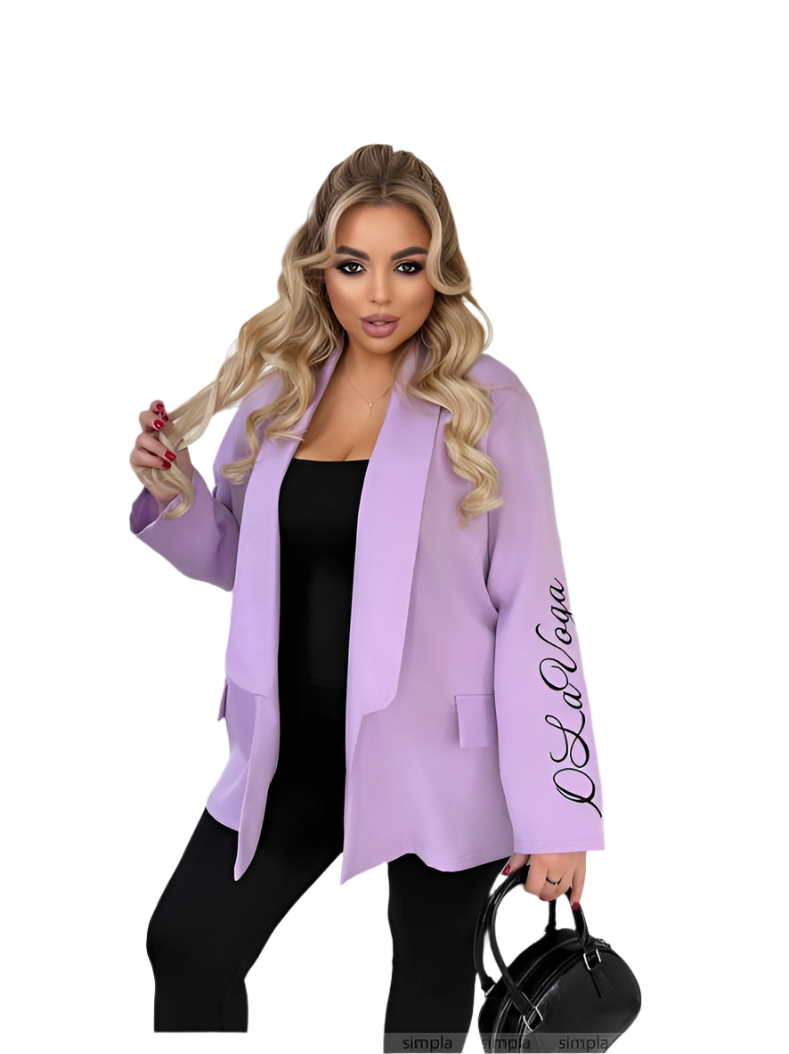 Extended Lilac Blazer Jacket with Sleeve Embroidery for Women