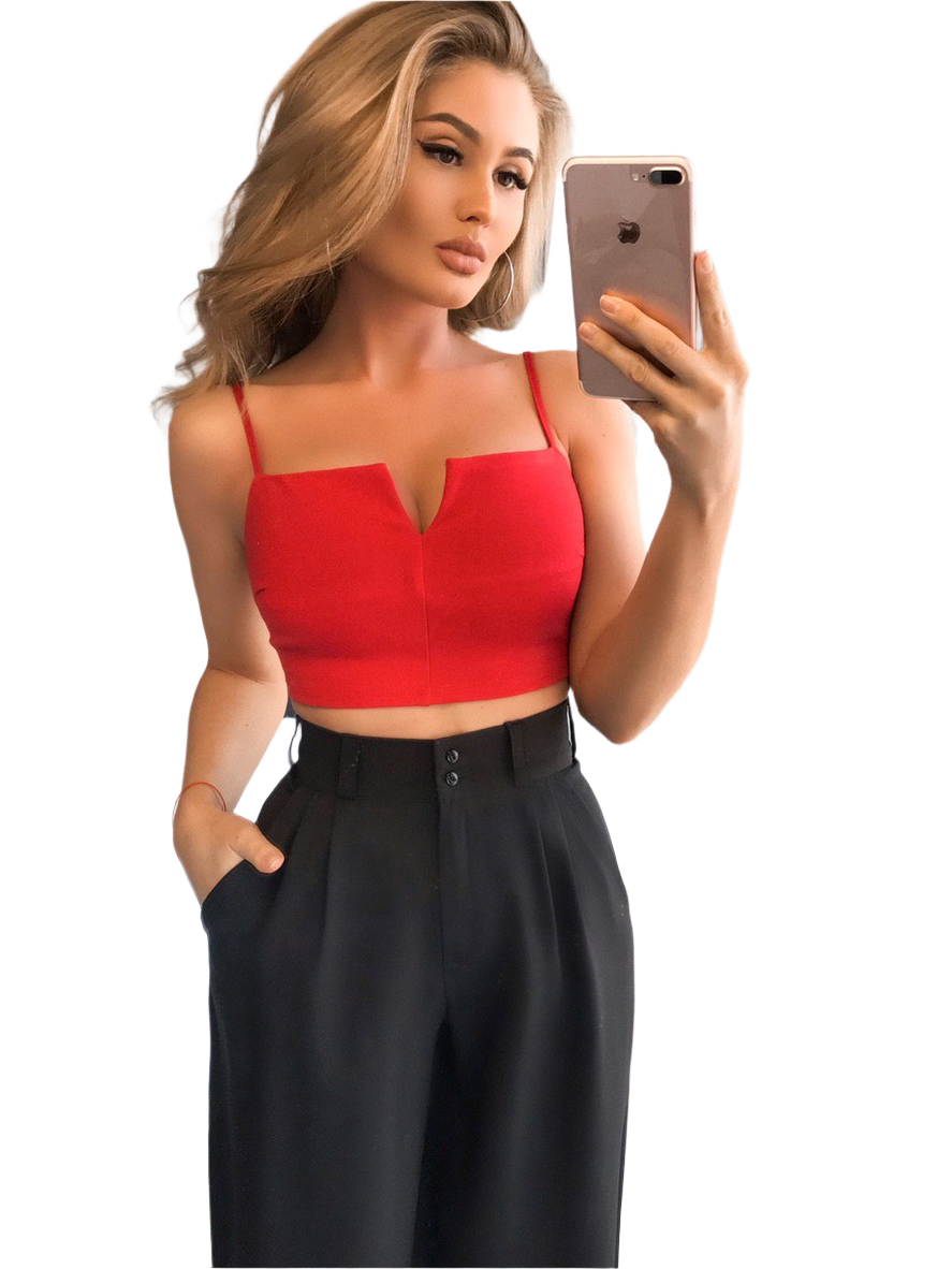 Stylish Women Red Crop Top with Bandage Knit Fabric