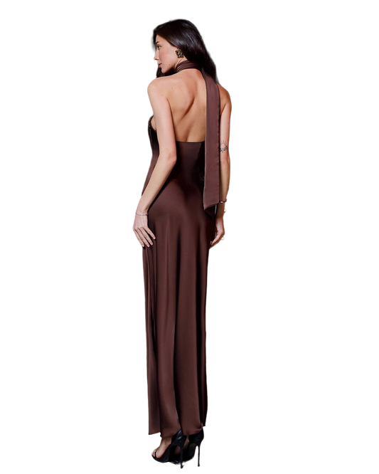 Elegant Women's Maxi Dress in Dense Satin Fabric