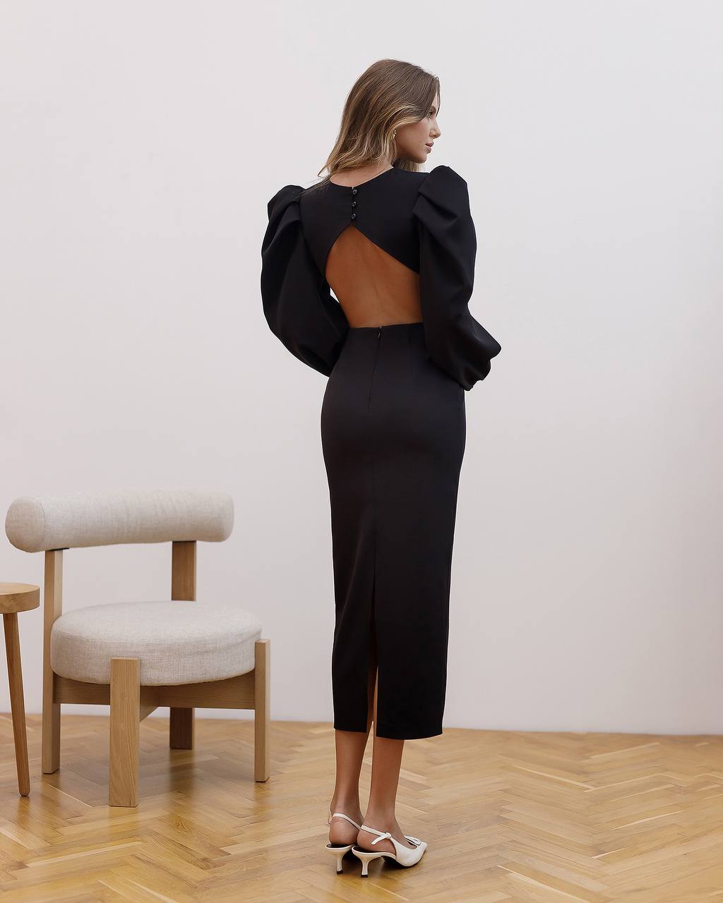 Elegant Women's Midi Dress Premium Suit Diagonal Fabric