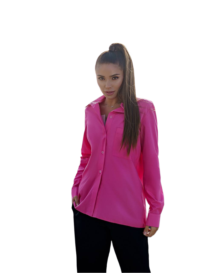Womens Stylish Pink Long Sleeve Shirt Casual Button Down Top