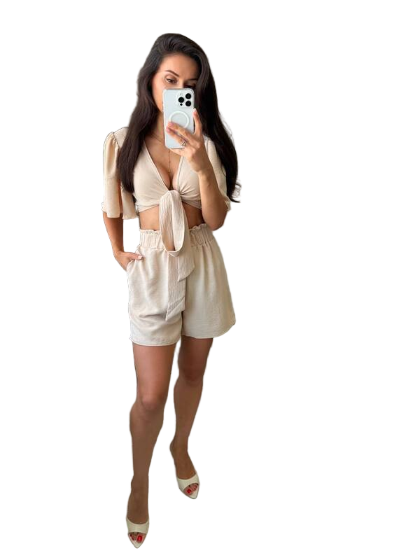 Lightweight Beige Two-Piece Set Top and Shorts