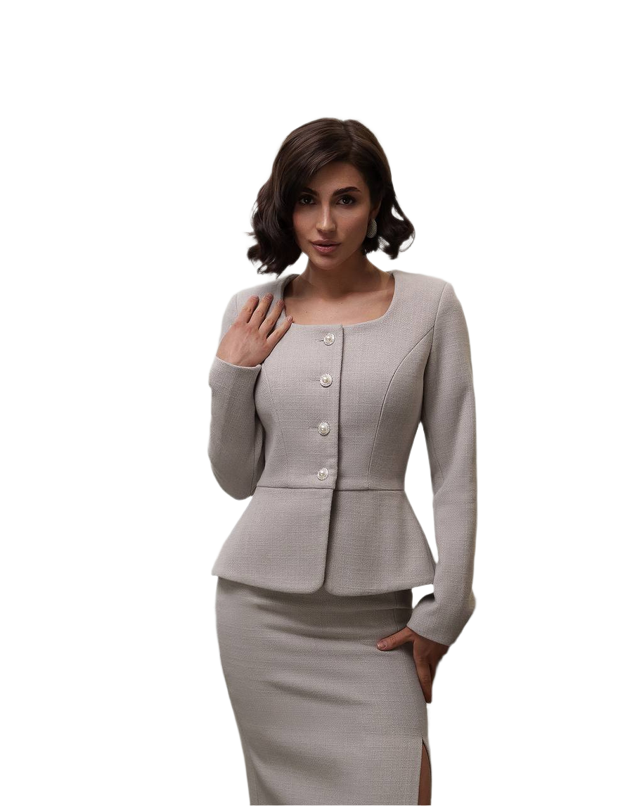 Women's Tweed Suit with Jacket and Skirt in Beige