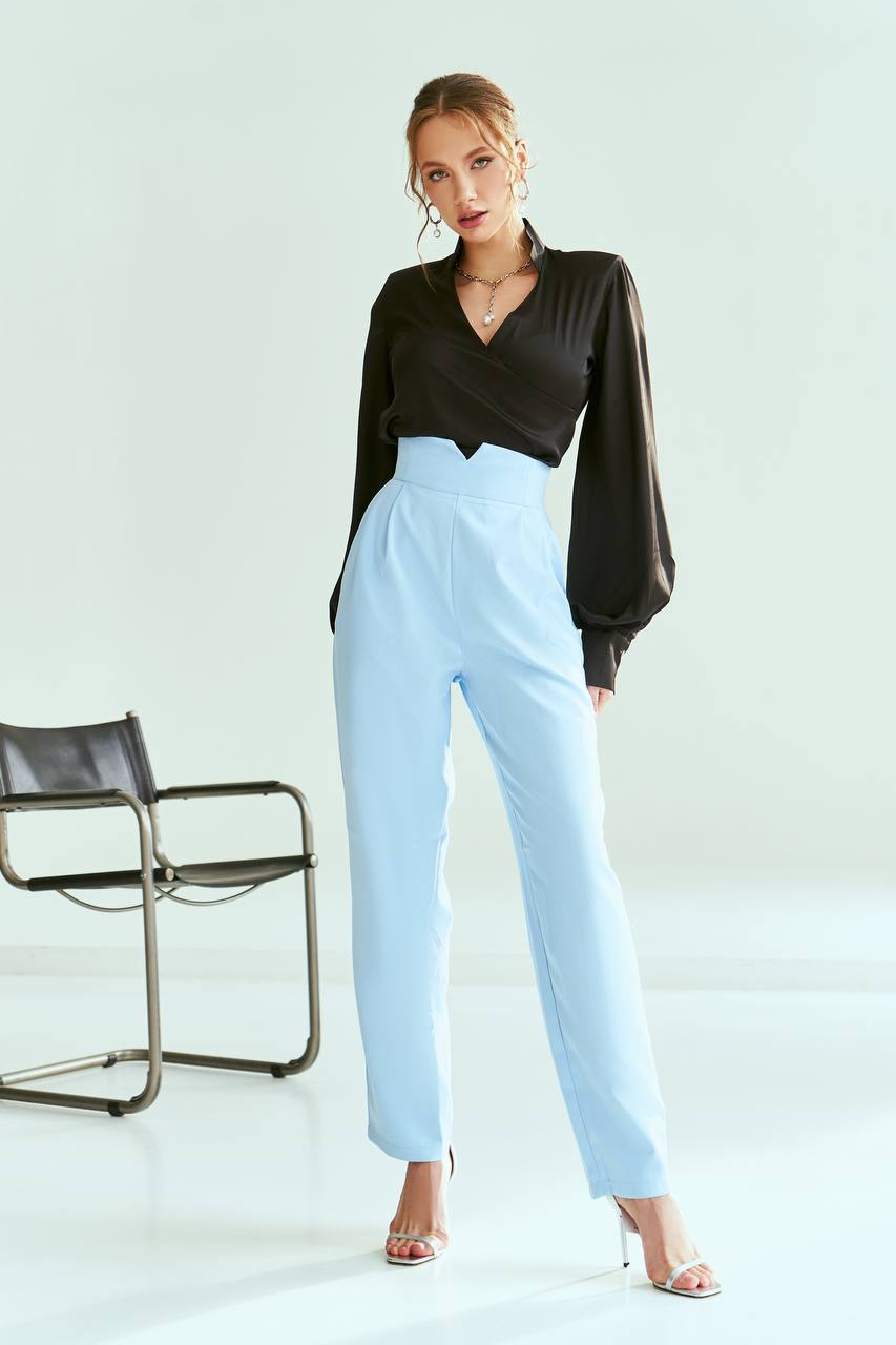 Womens High Waist Suit Crepe Diagonal Pants Available in Cream Black and Blue