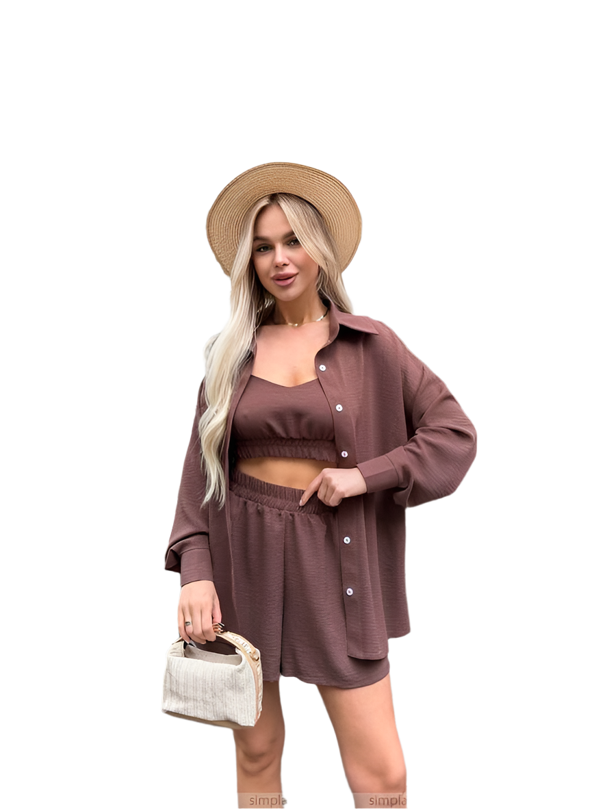 Womens Brown Three-Piece Casual Suit Summer Outfit