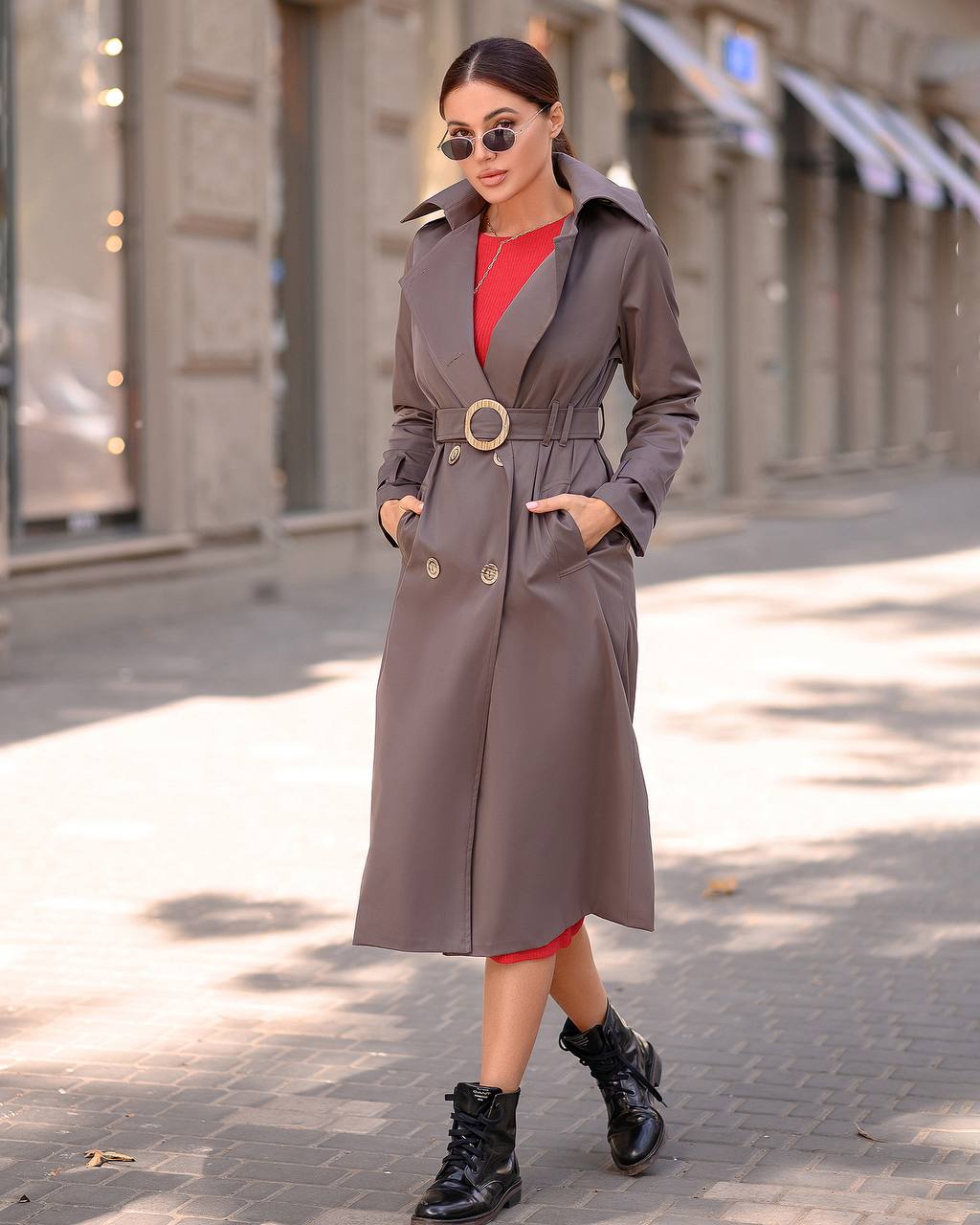 Stylish Cotton Trench Coat with Pockets and Belted Waist for Chic Fall Look