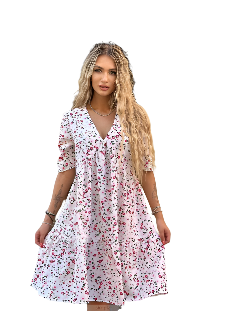Summer Floral Print Silk Soft Dress Lightweight Elegant Feminine