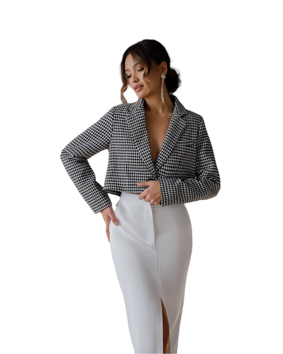 Womens Premium Houndstooth Blazer Cropped Suit Jacket