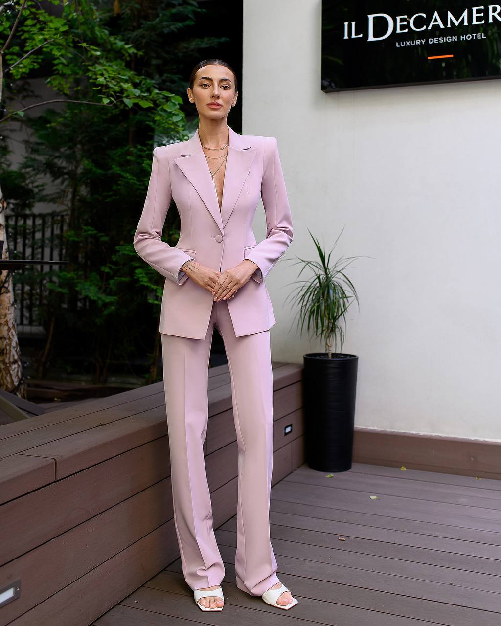 Womens Premium Crepe Diagonale Suit Blazer and Pants in Pink Black Red Blue and Milk