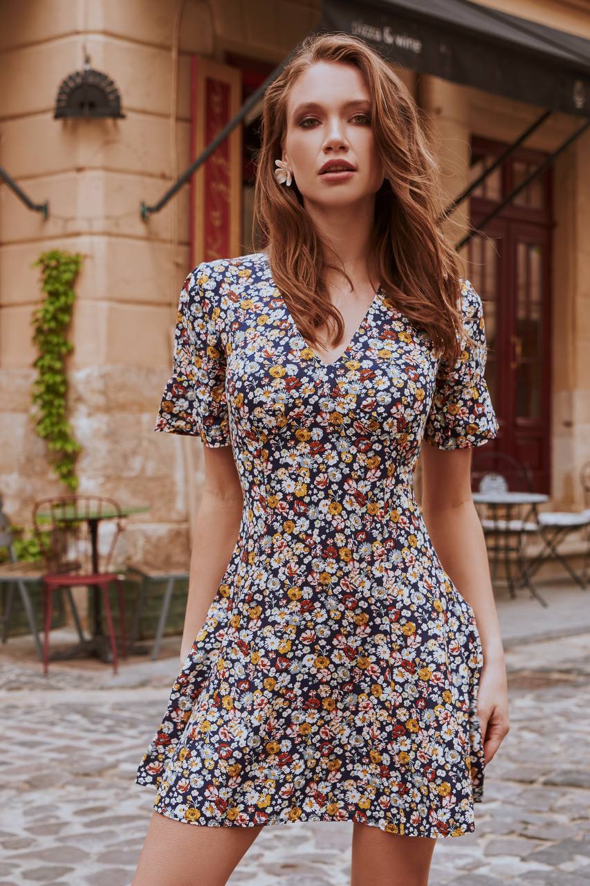 Floral Chiffon Short Sleeve Dress for Casual Events and Summer Fun