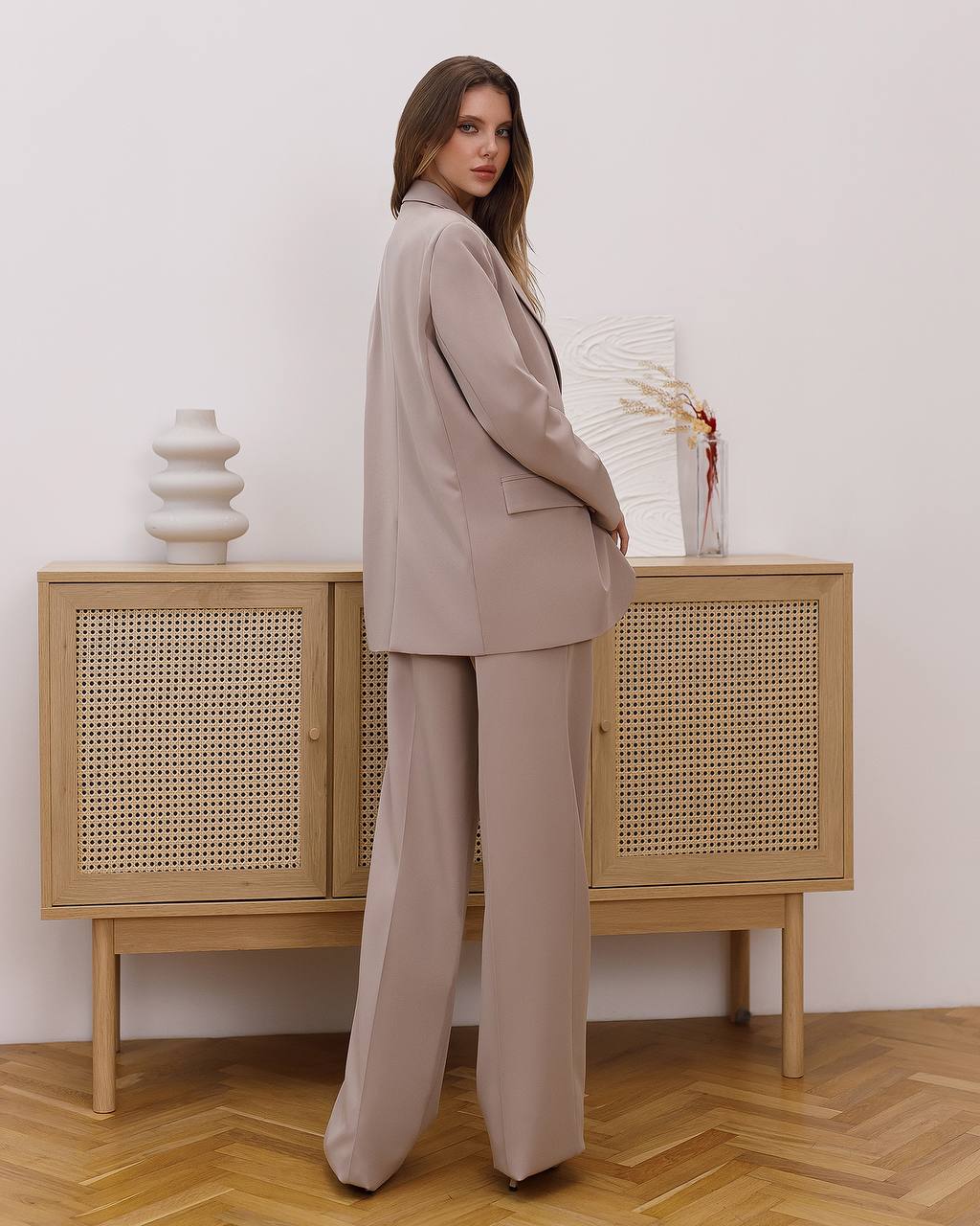 Womens Double Suit Premium Diagonal Suiting Crepe Blazer and Pants