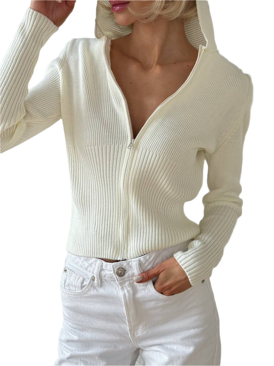 Magda Women's Hooded Sweater Soft Knitted Zipper Closure