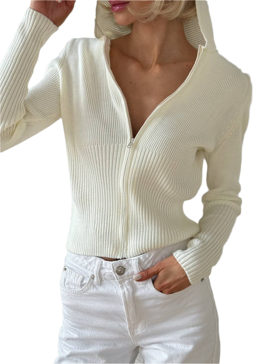 Magda Women's Hooded Sweater Soft Knitted Zipper Closure