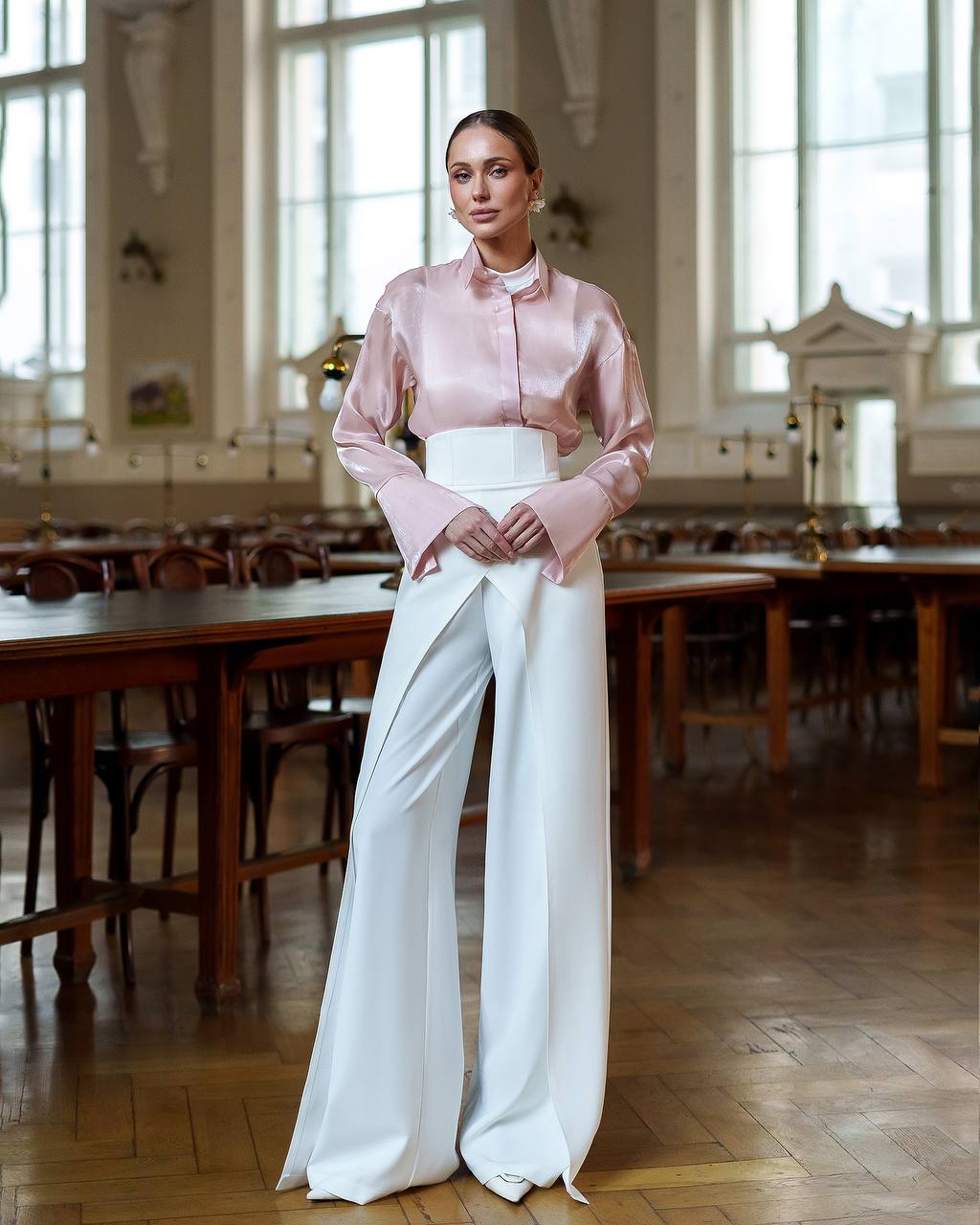 Premium Crepe Diagonal Suiting Pants with Corset Waistband for Women