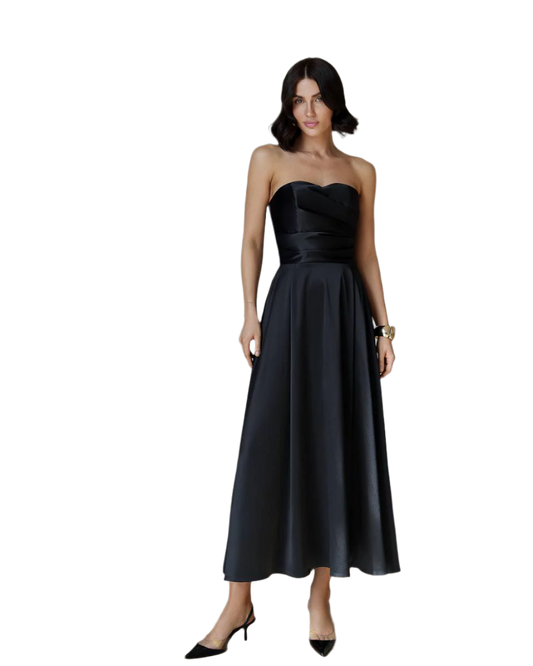 Women's Premium Dense Satin Strapless Midi Dress