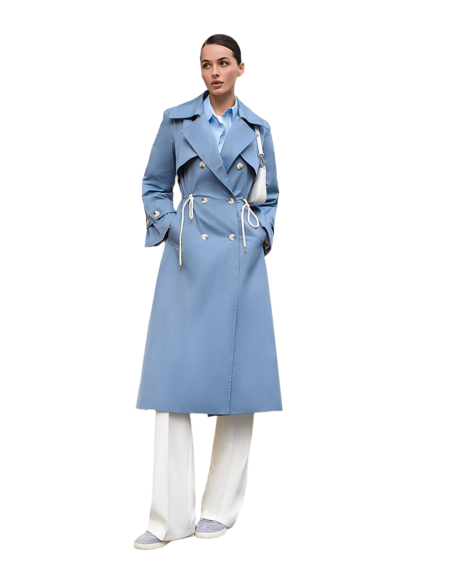 Womens Memory Cotton Trench Coat Double Breasted Long Sleeve