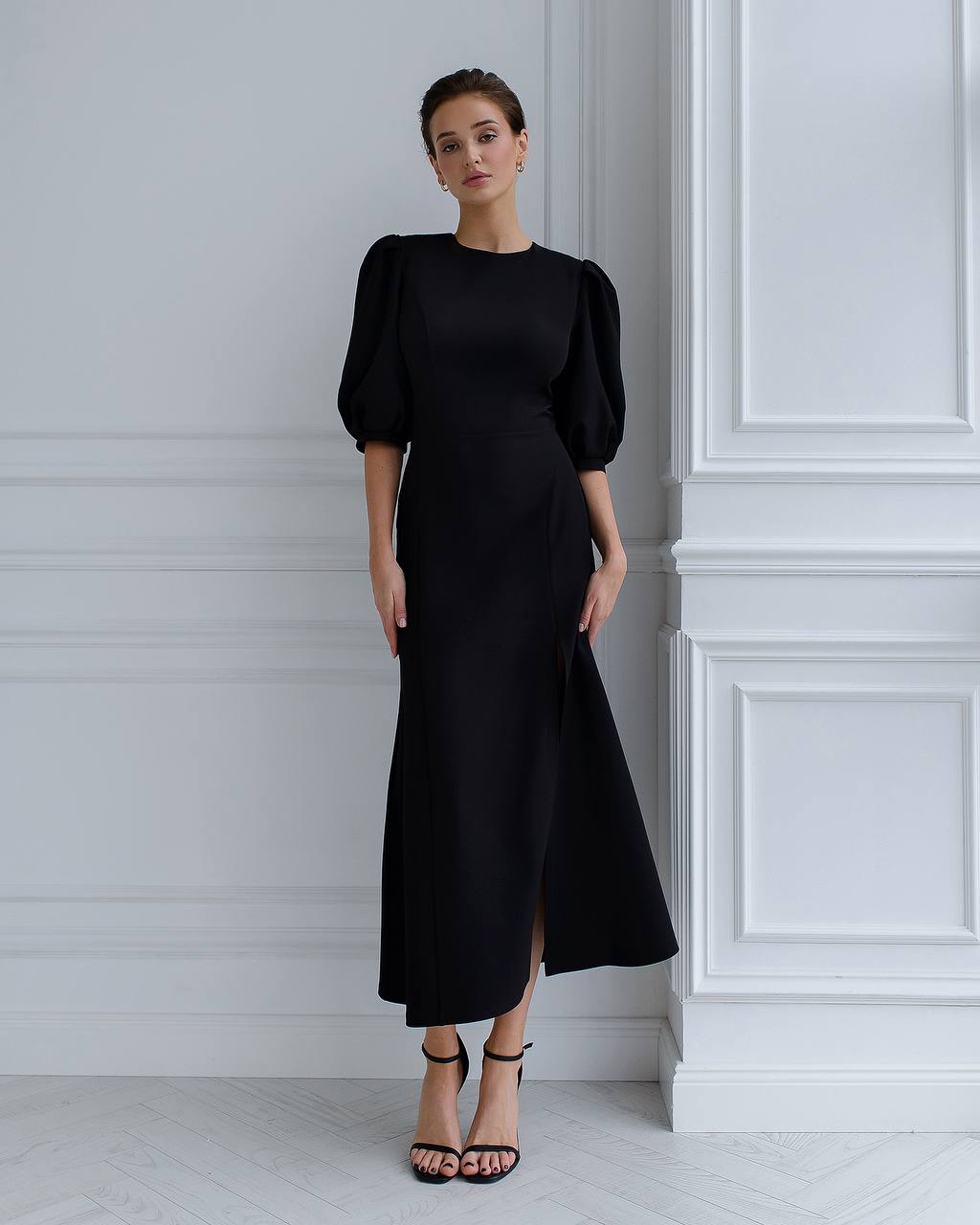 Elegant Women Midi Dress in Premium Diagonal Crepe Fabric