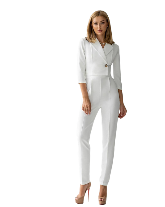 Elegant White Jumpsuit with Pockets for Stylish Outings and Occasions
