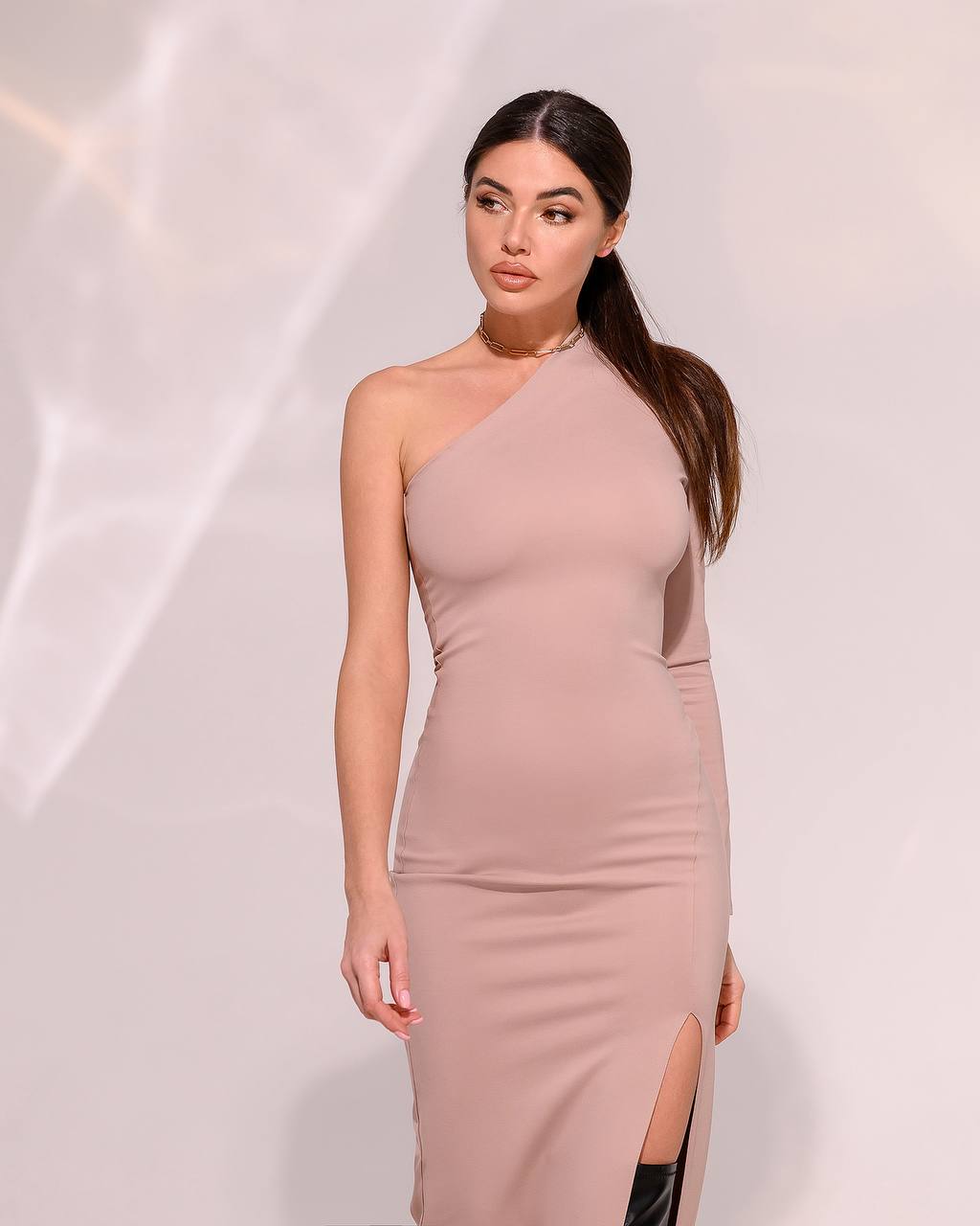 Womens Asymmetric One Sleeve Long Bandage Dress