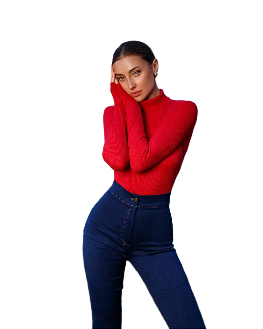 Ribbed Angora Turtleneck Sweater for Women in Red, Blue, and Gray