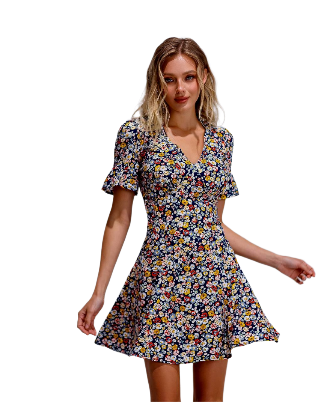 Floral Chiffon Short Sleeve Dress for Casual Events and Summer Fun