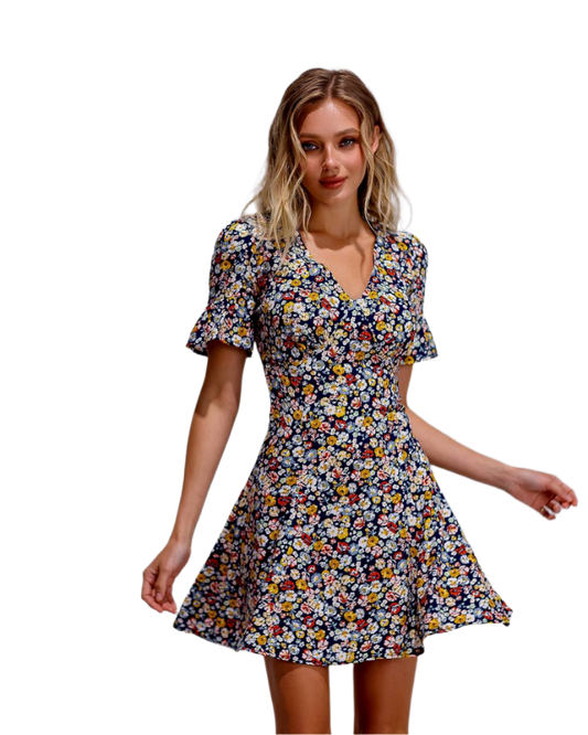 Floral Chiffon Short Sleeve Dress for Casual Events and Summer Fun