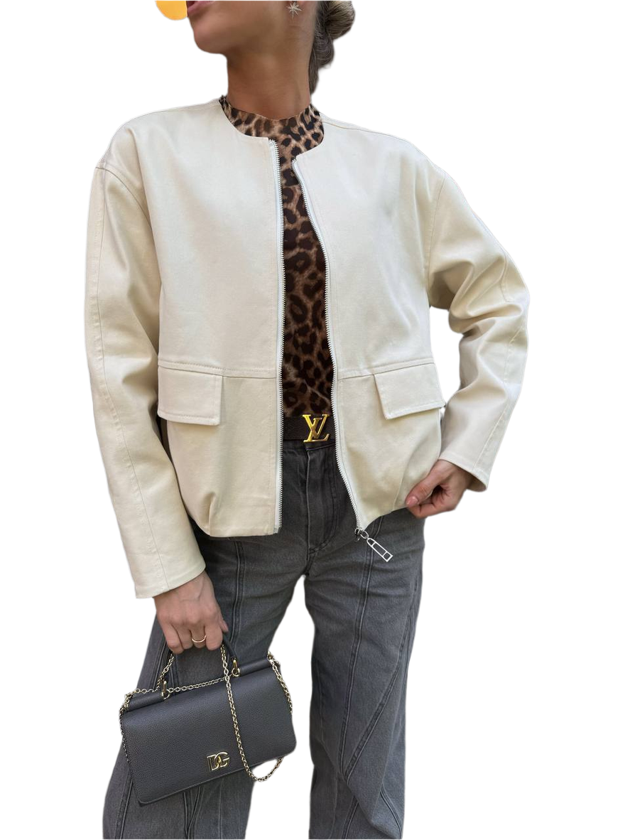 Cream Cotton Jacket for Women with Viscose Lining