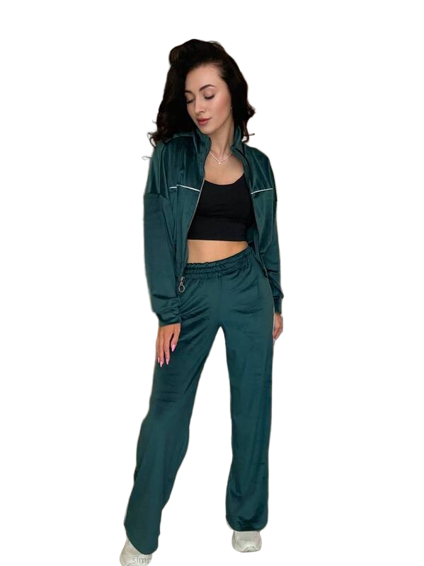 Stylish Velour Tracksuit for Women in Deep Green
