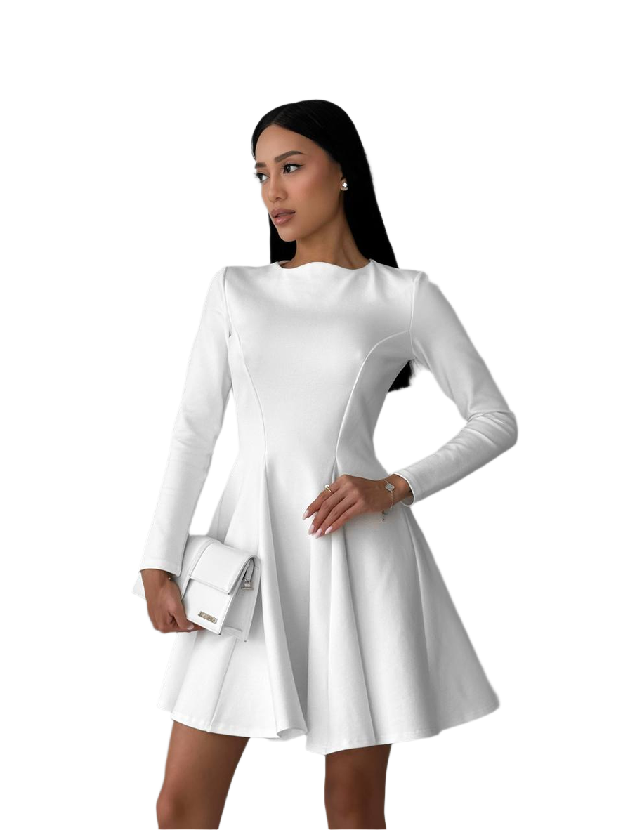 Leila White Dress with Sun Skirt High Quality Jersey Fabric