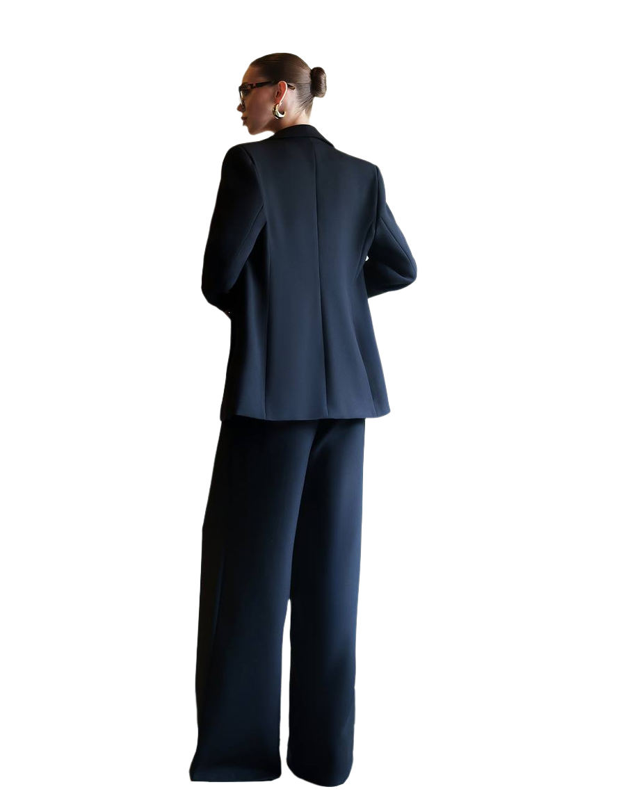 Black Womens Wide Leg Trouser Suit with Blazer Premium Viscose Blend
