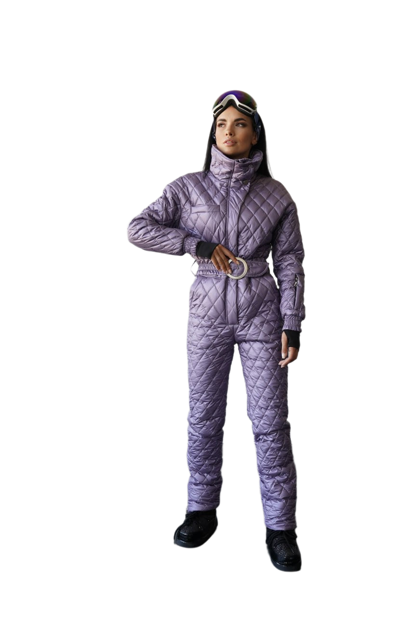 Lavender Quilted Overall with High Collar Water Repellent Ski Jumpsuit Women