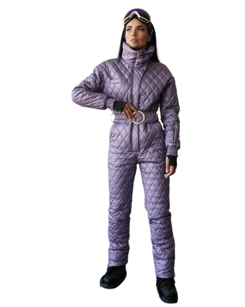 Lavender Quilted Overall with High Collar Water Repellent Ski Jumpsuit Women