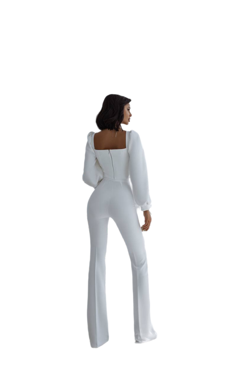 Woman wearing a white outfit on a white background