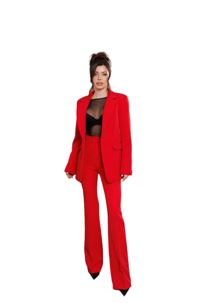 Womens Red Diagonal Crepe Premium Suit Blazer And Trousers
