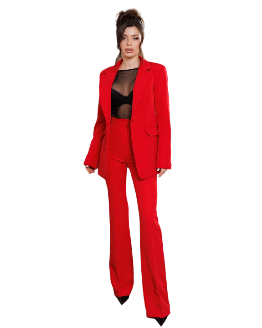 Womens Red Diagonal Crepe Premium Suit Blazer And Trousers