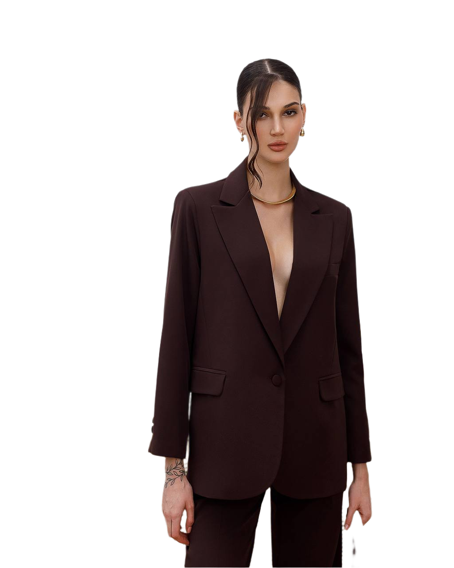 Womens Double Suit Premium Diagonal Crepe Black Chocolate